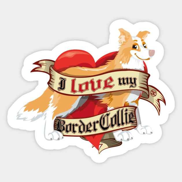 I Love My Border Collie - Red Sticker by DoggyGraphics